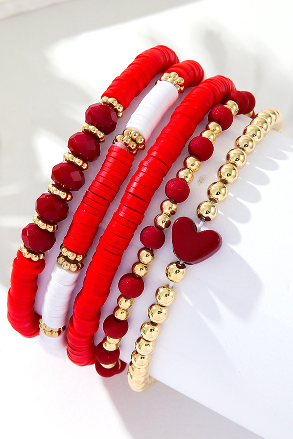 Fiery Red Beaded Heart Stackable Bracelet