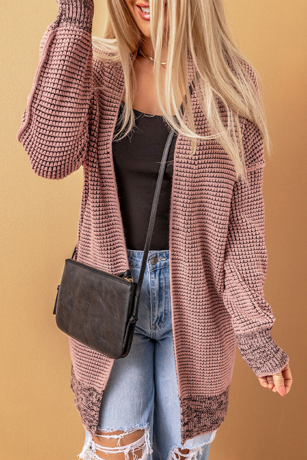 Plaid Casual Contrast Trim Knit Cardigan