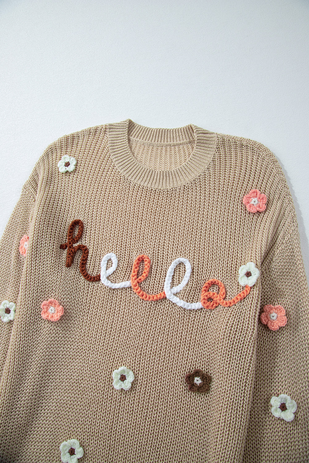 Hello Floral Embroidered Knit Loose Sweater