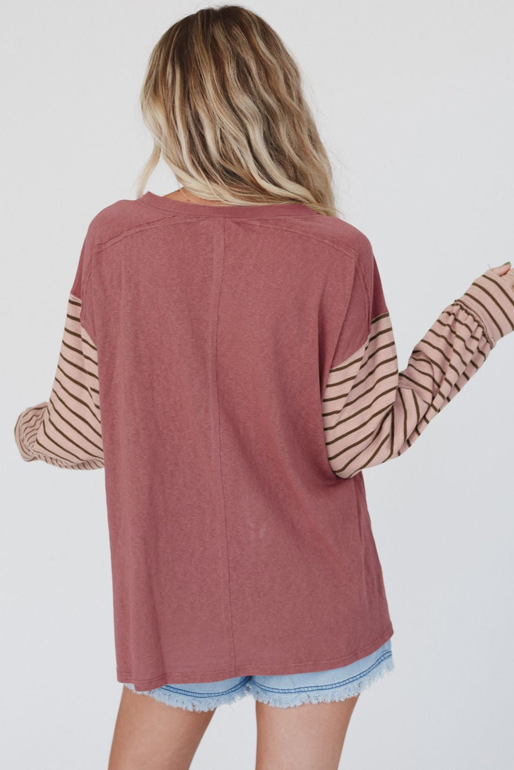 Colorblock Striped Bishop Sleeve Top