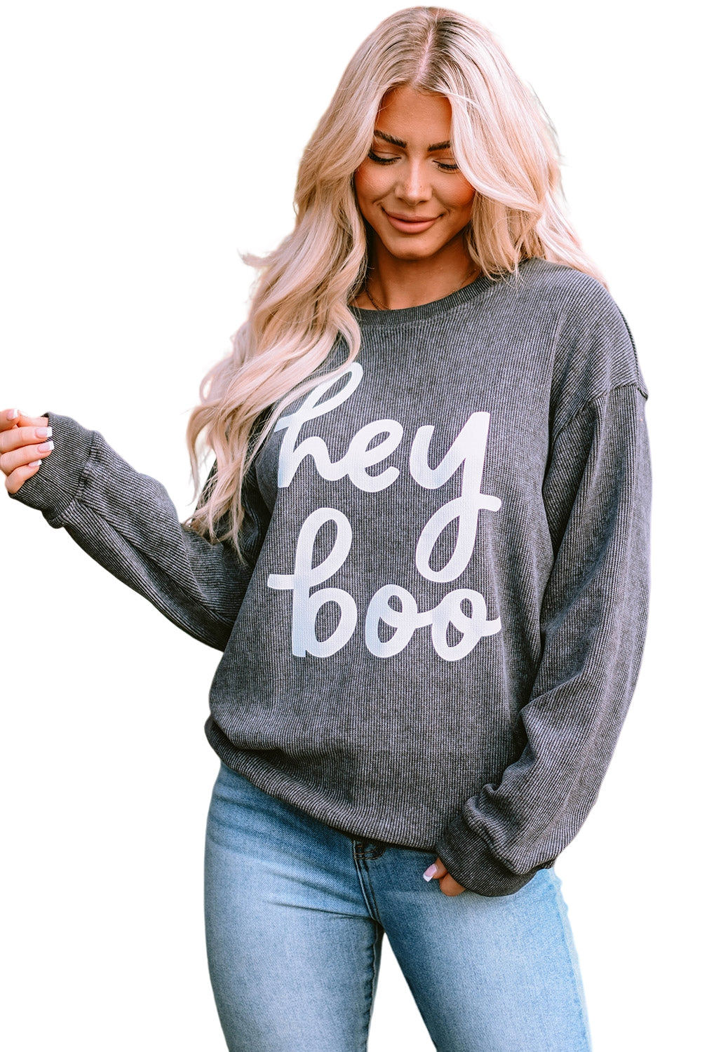 Hey Boo Graphic Corded Halloween Sweatshirt