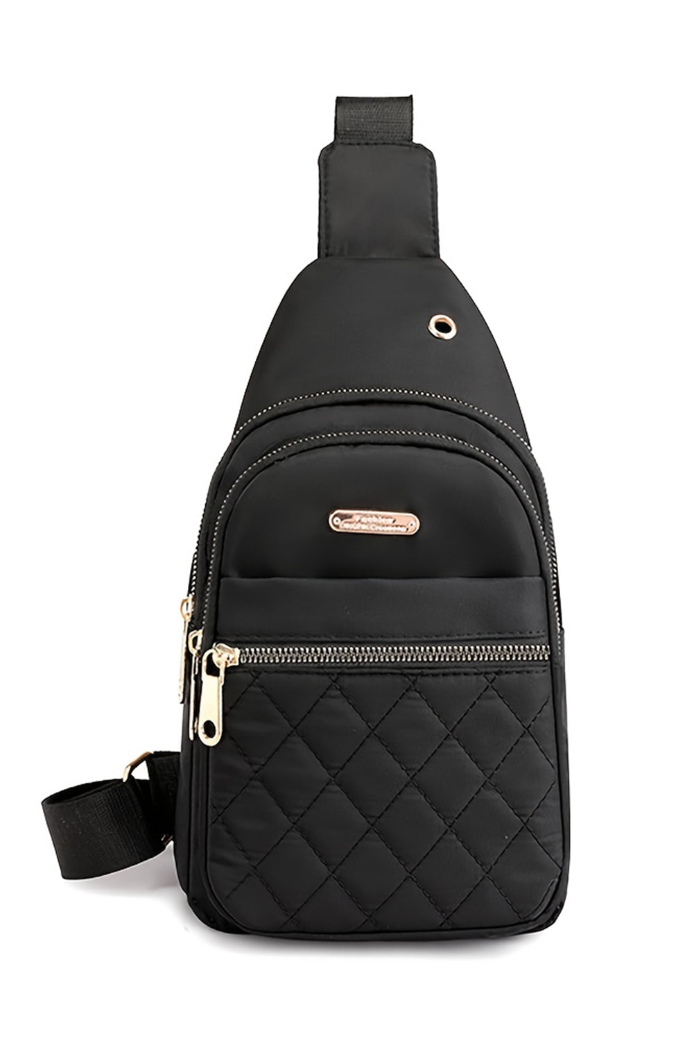 Black Quilted Multi-Pocket Zip Crossbody Chest Bag