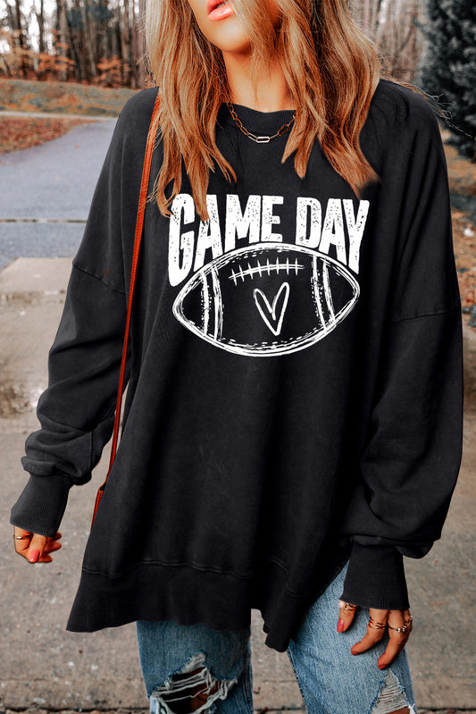 Black GAME DAY Graphic Oversized Sweatshirt