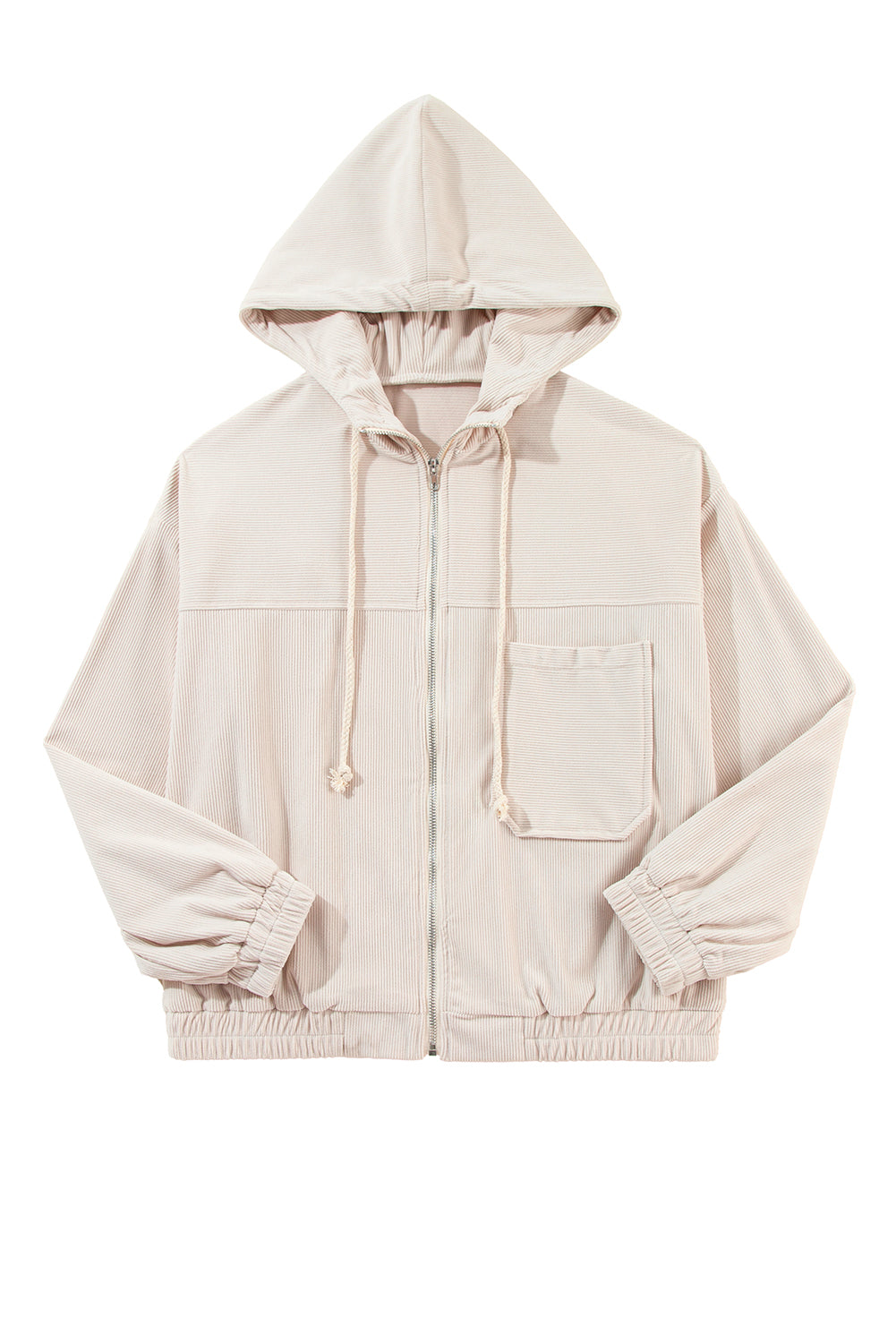 Corduroy Drawstring Hooded Pocket Zip Up Jacket