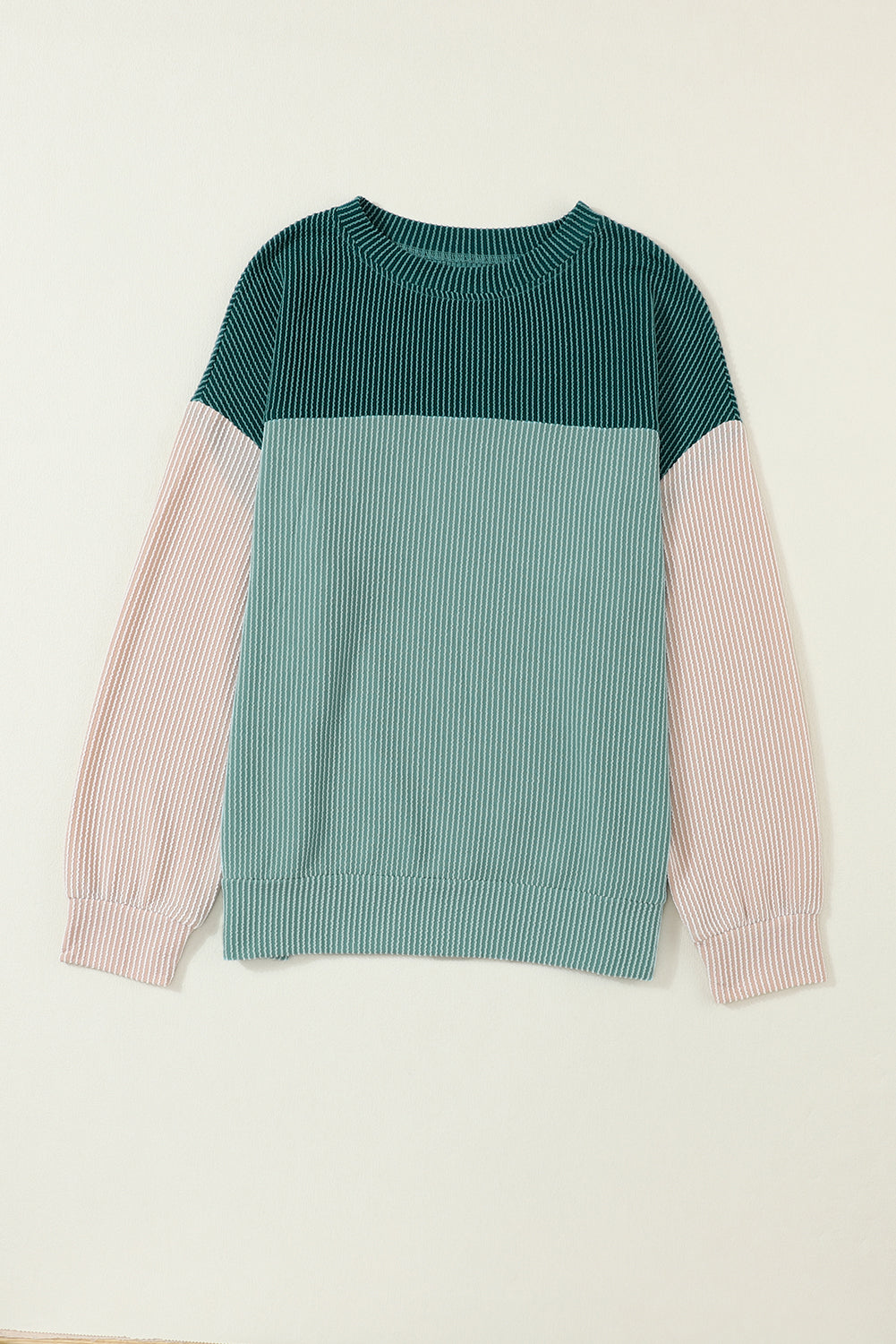 Ribbed Color Block Long Sleeve Top