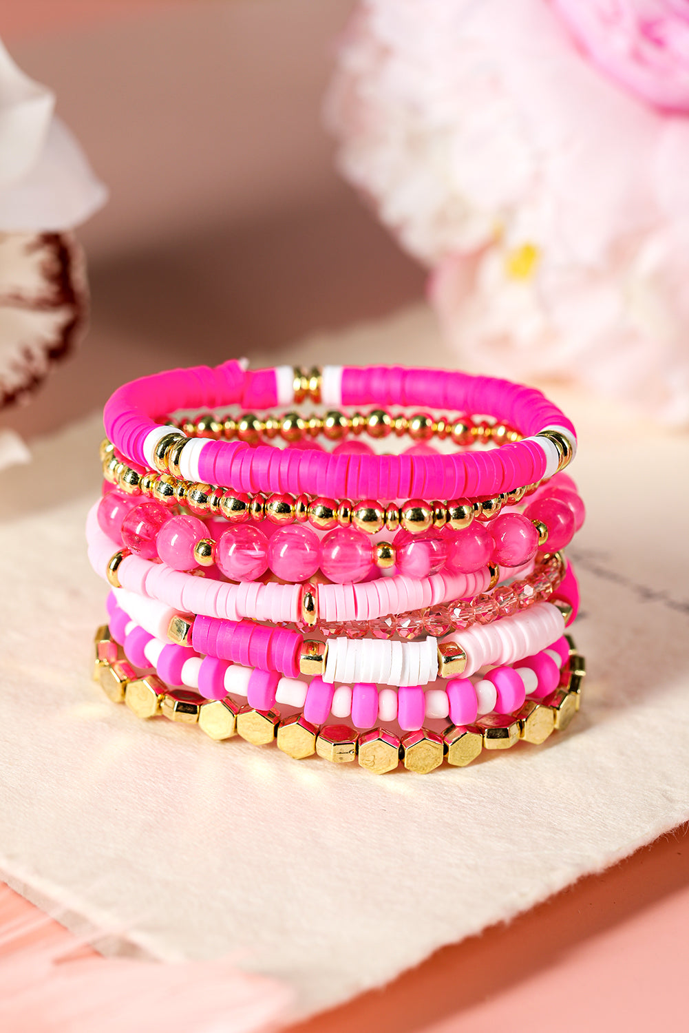 Sachet Pink Clay Bead Layered Bracelet