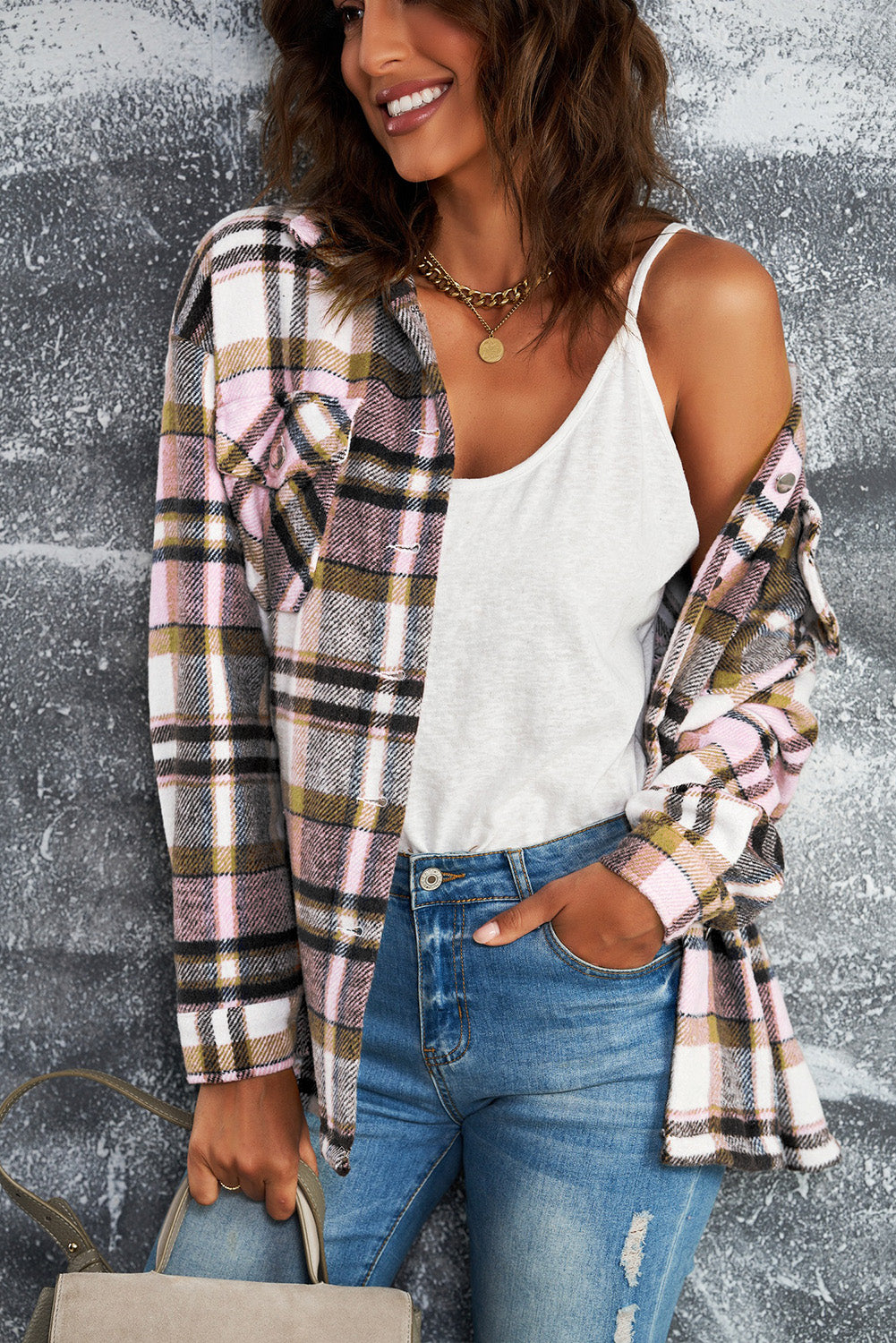 Plaid Button Up Long Sleeve Flannel Shacket