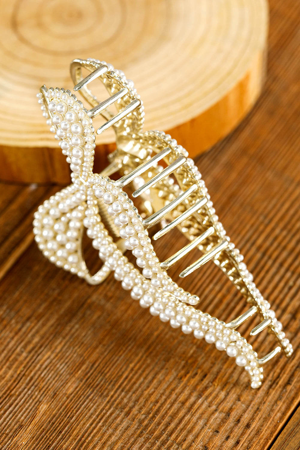 Gold Full Pearl Bowknot Hair Claw