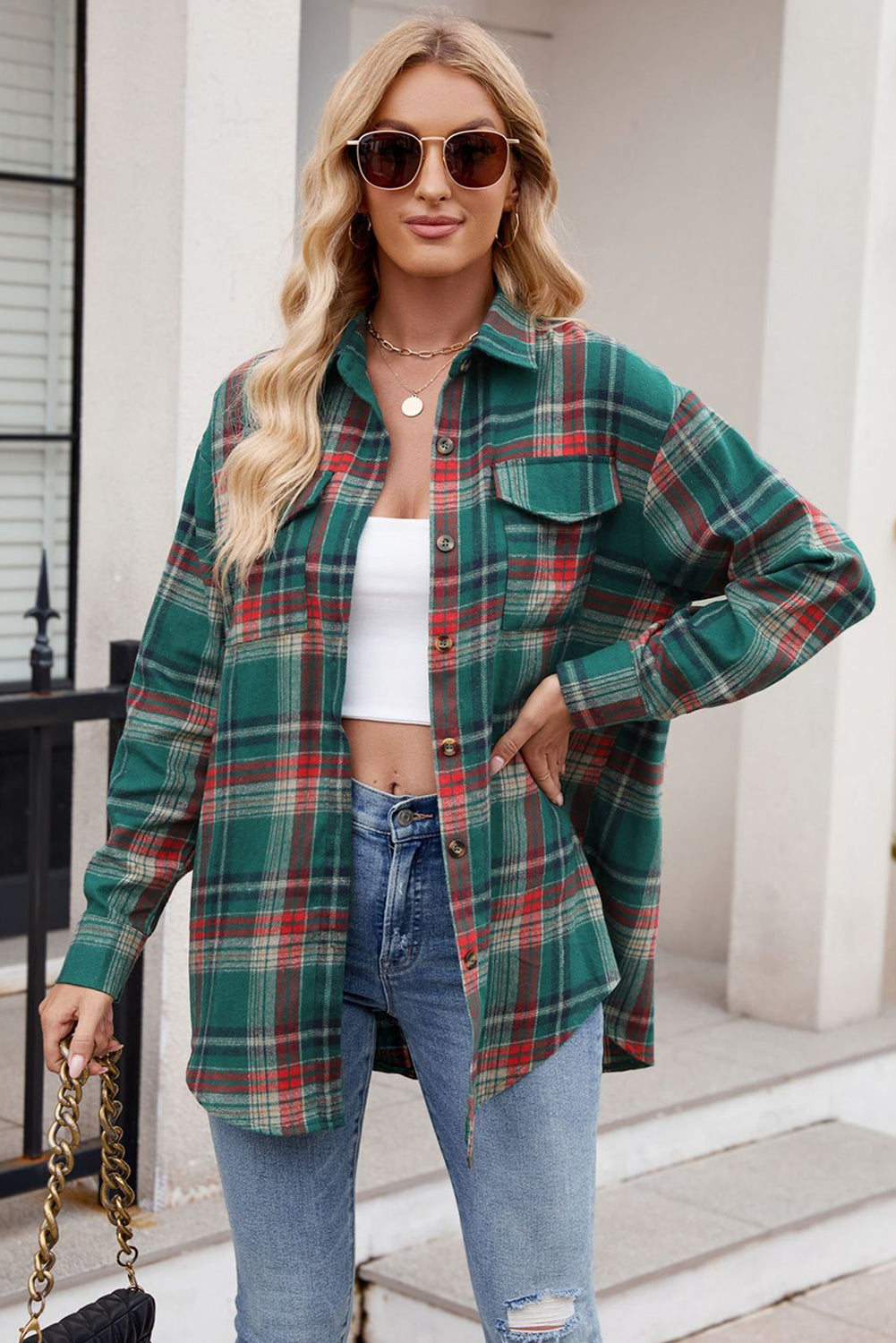 Plaid Chest Pocket Button Front Shirt