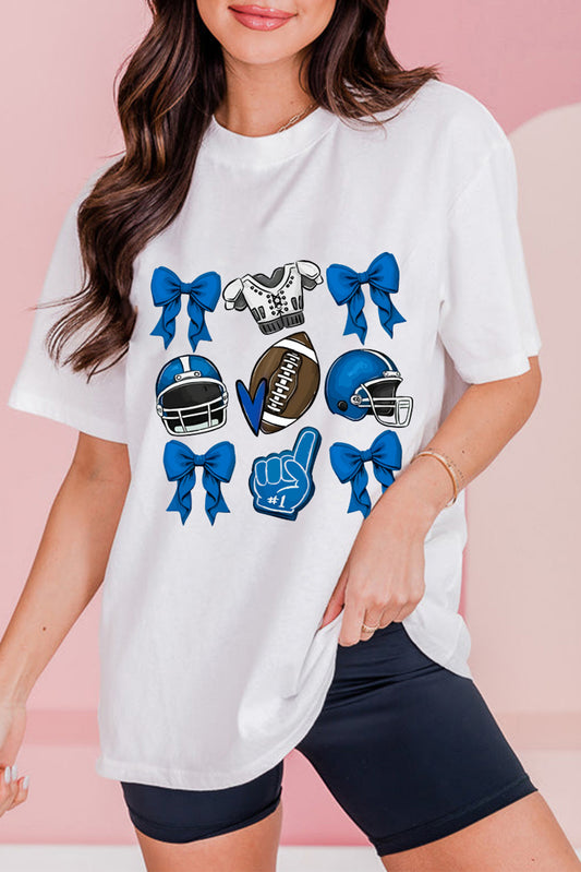 White-2 Rugby Cheer Helmet Bow Graphic Tee