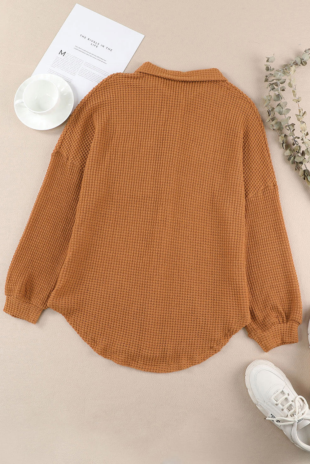 Plus Size Chest Pocket Waffle Knit Shirt