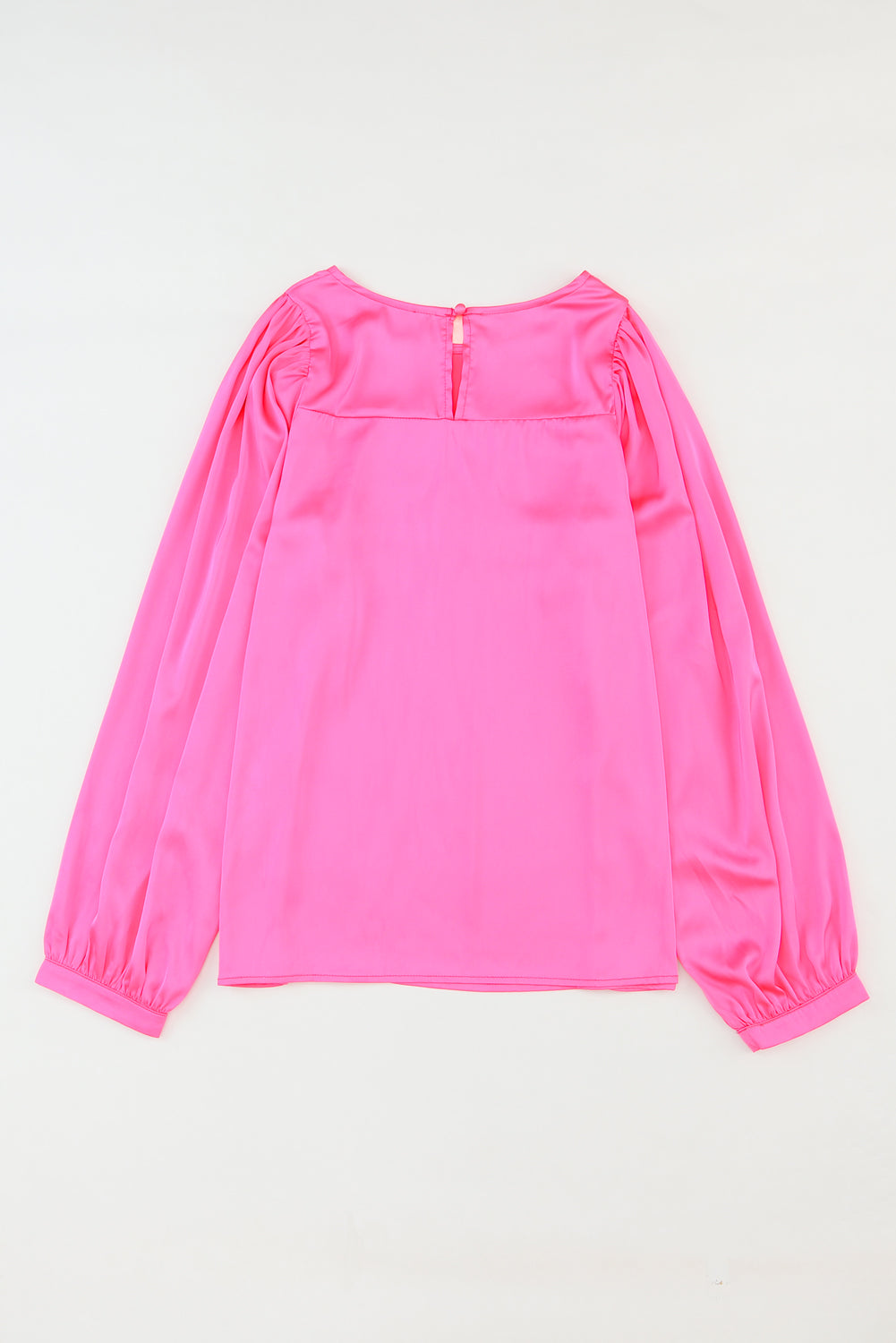 Pink Satin Puff Long Sleeve Crewneck Blouse