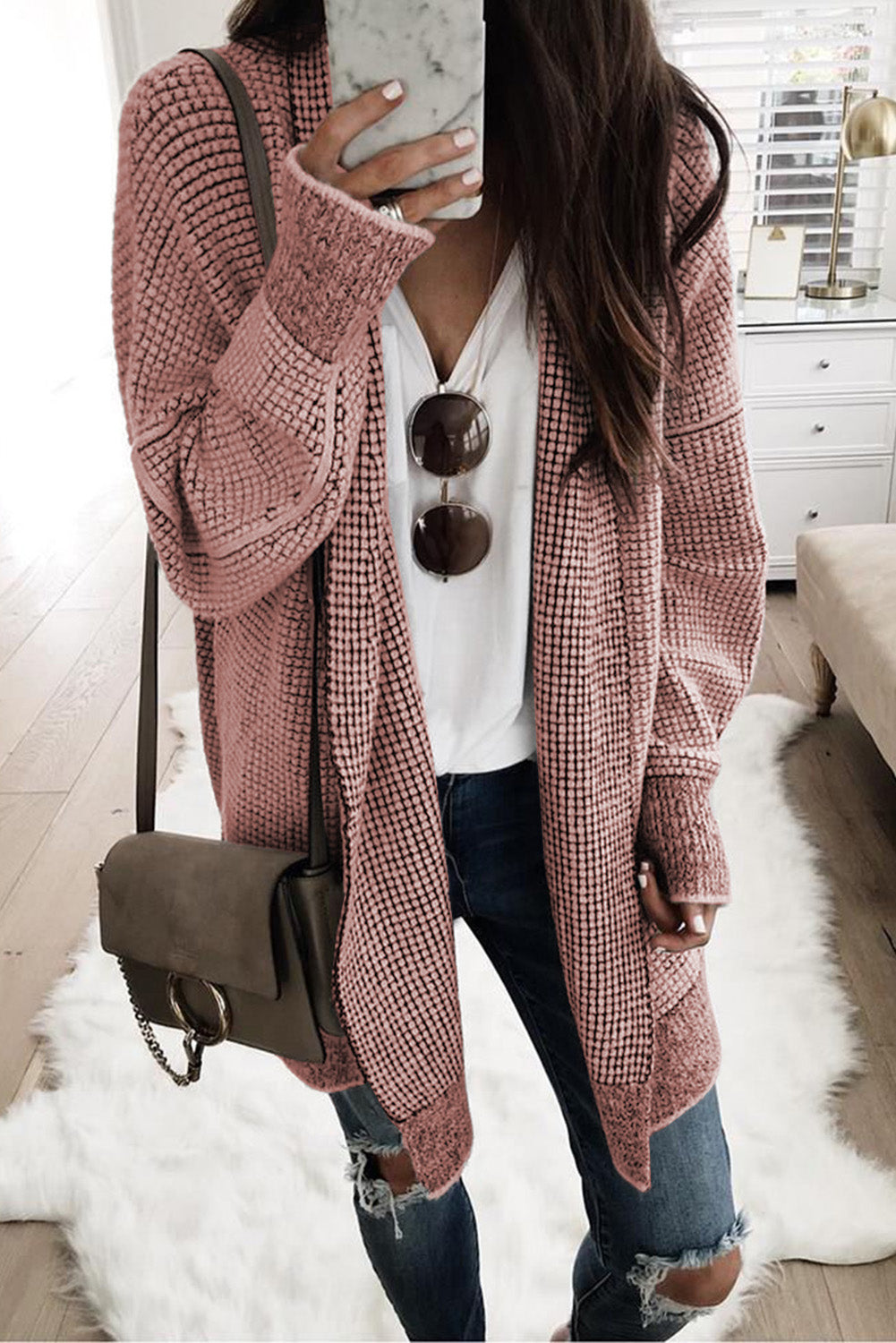 Plaid Casual Contrast Trim Knit Cardigan