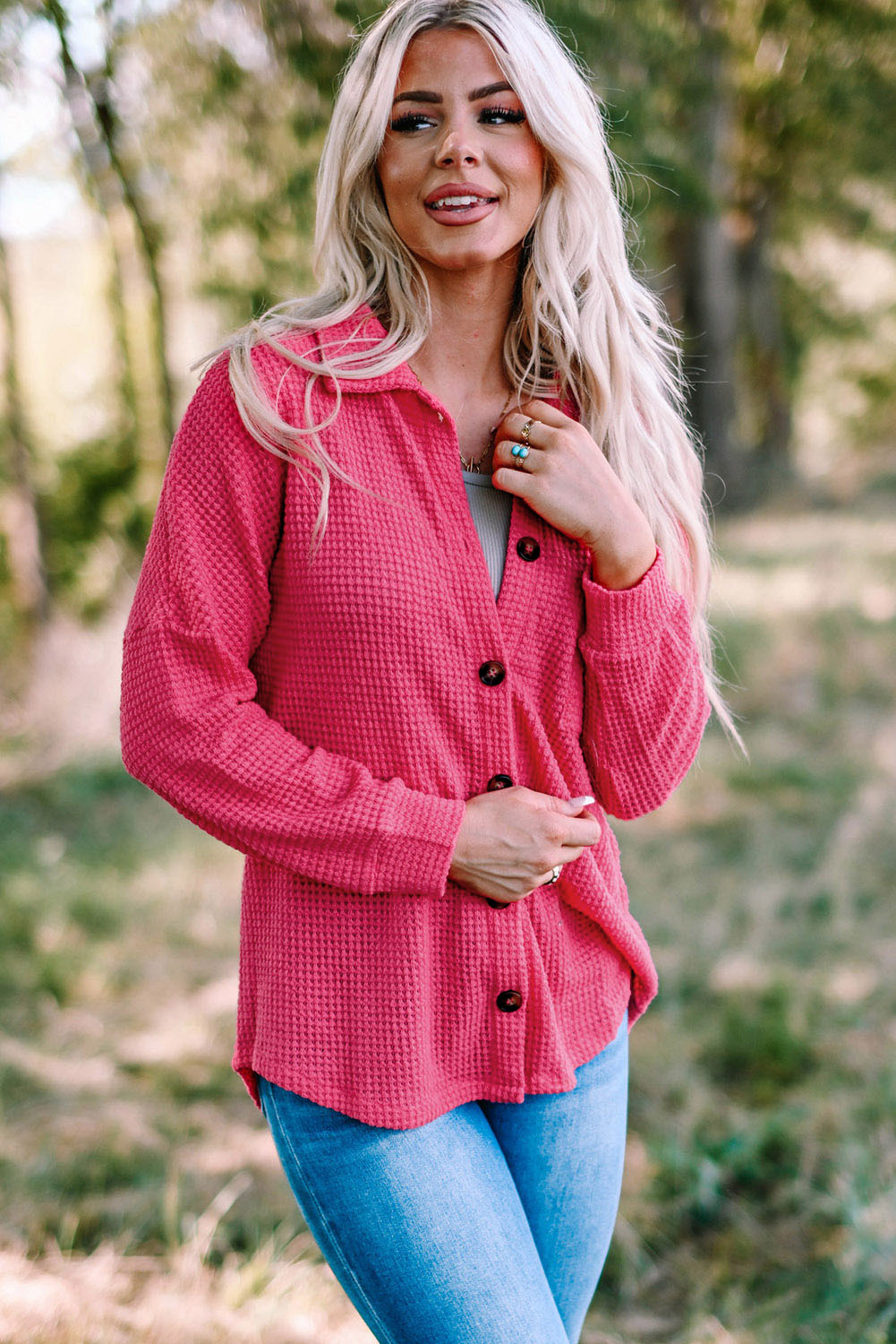 Plus Size Chest Pocket Waffle Knit Shirt