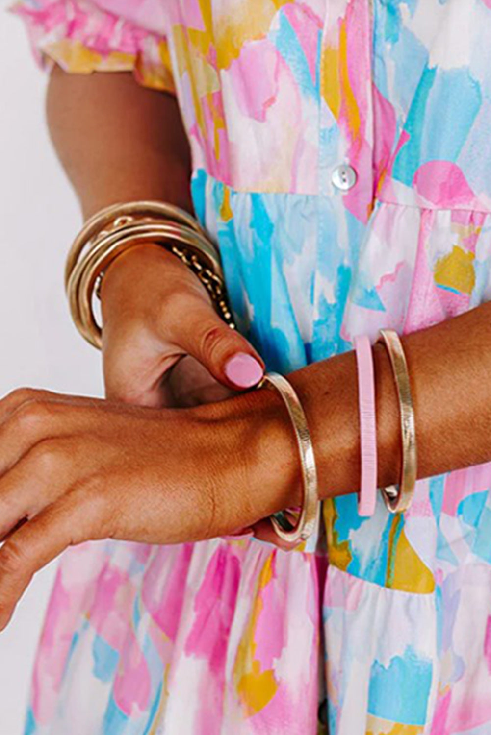 White Stretchy Metal Wide Bangle