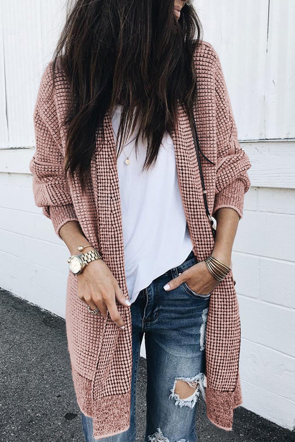 Plaid Casual Contrast Trim Knit Cardigan