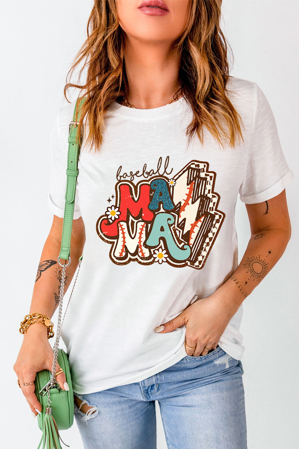 MAMA Baseball Lightning Graphic Round Neck Tee