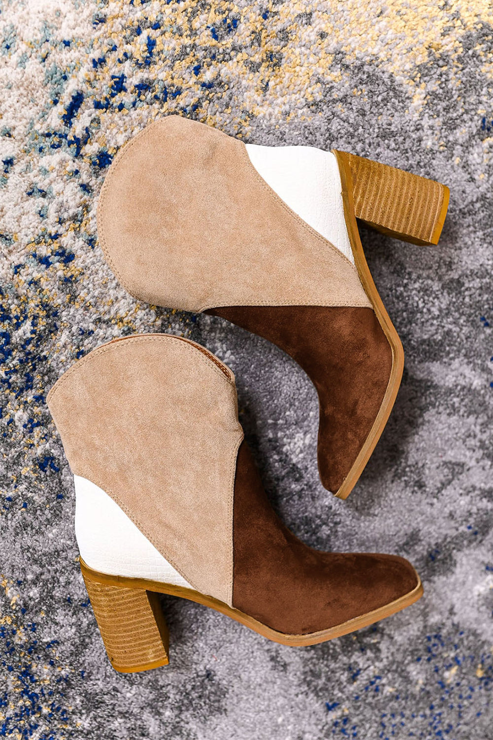 Chestnut Colorblock Suede Heeled Ankle Booties