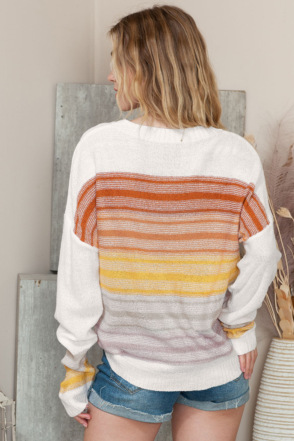 Knitted Long Sleeve Pullover Striped Sweater