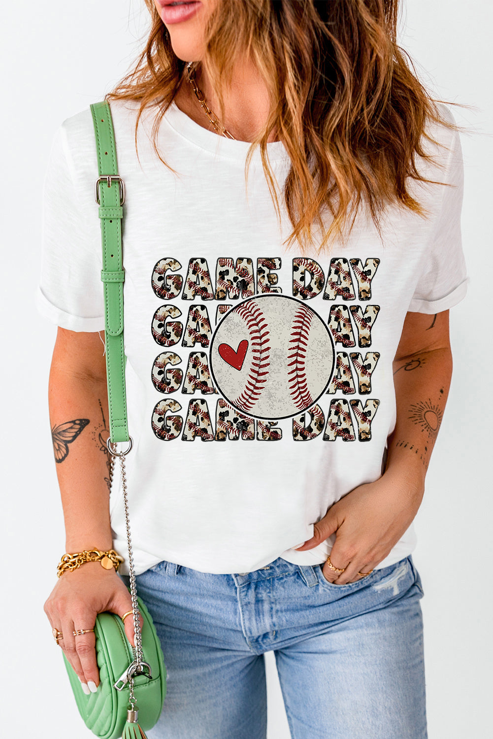 White Baseball GAME DAY Letter Print Graphic Tee