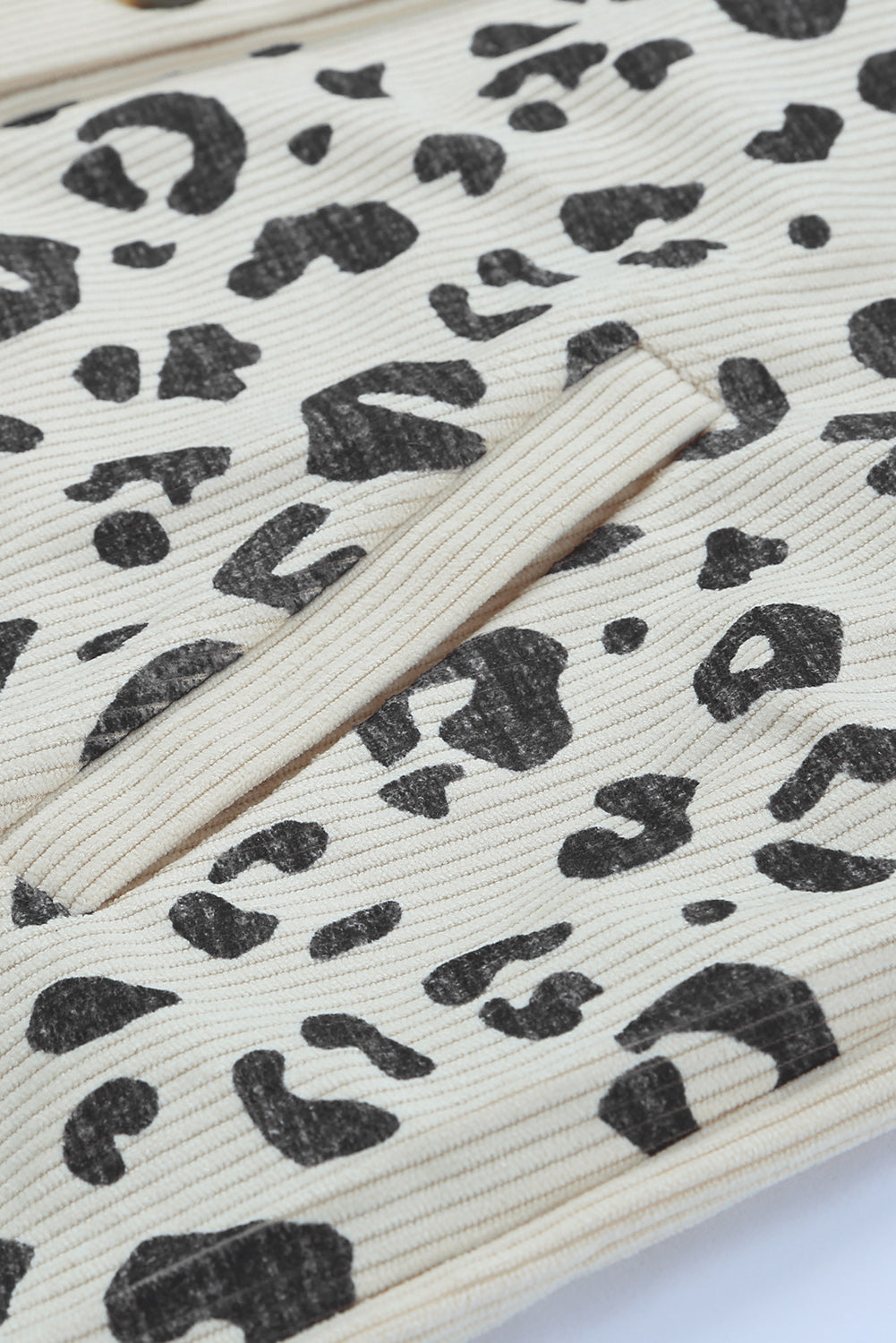 Apricot Leopard Print Detail Pocketed Corduroy Jacket