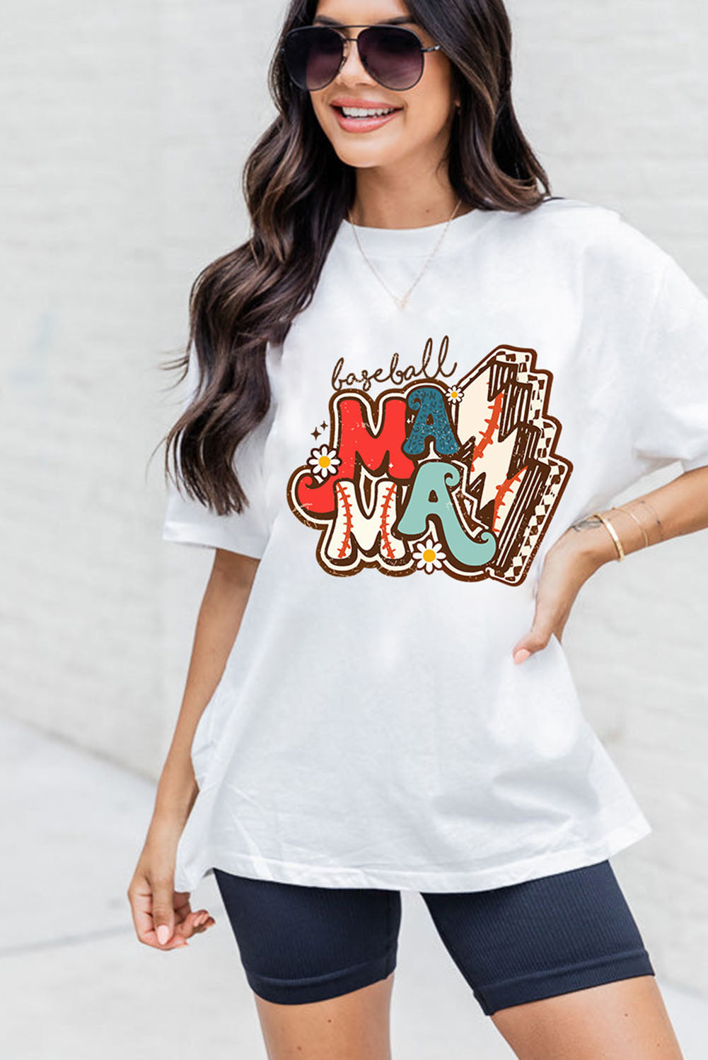 MAMA Baseball Lightning Graphic Round Neck Tee