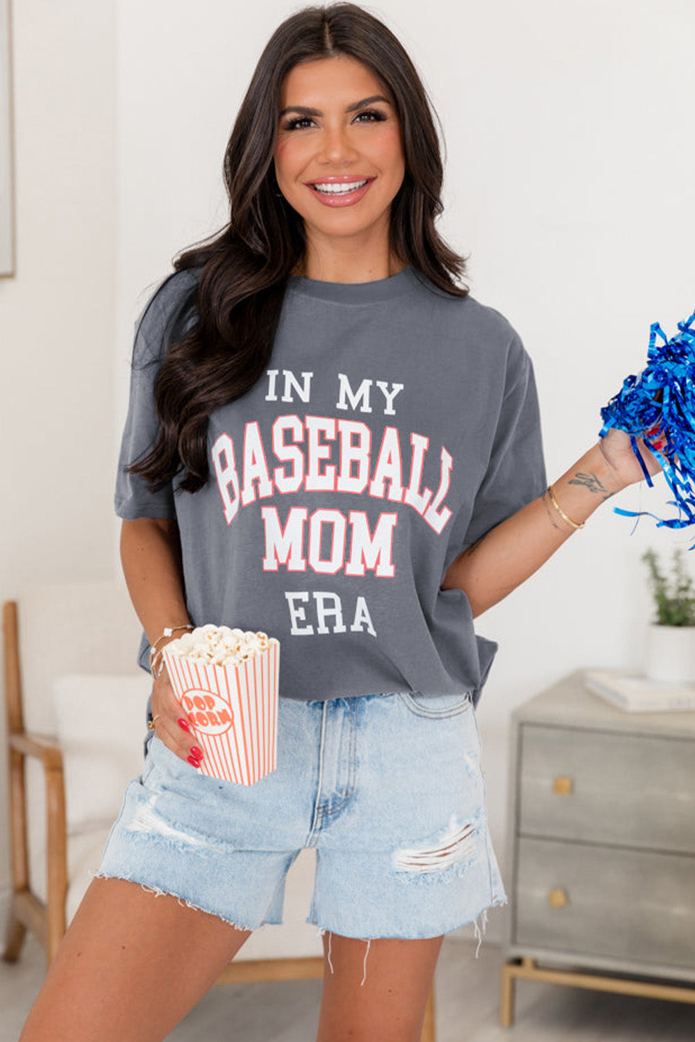 Gray IN MY BASEBALL MOM ERA Crewneck Graphic Tee