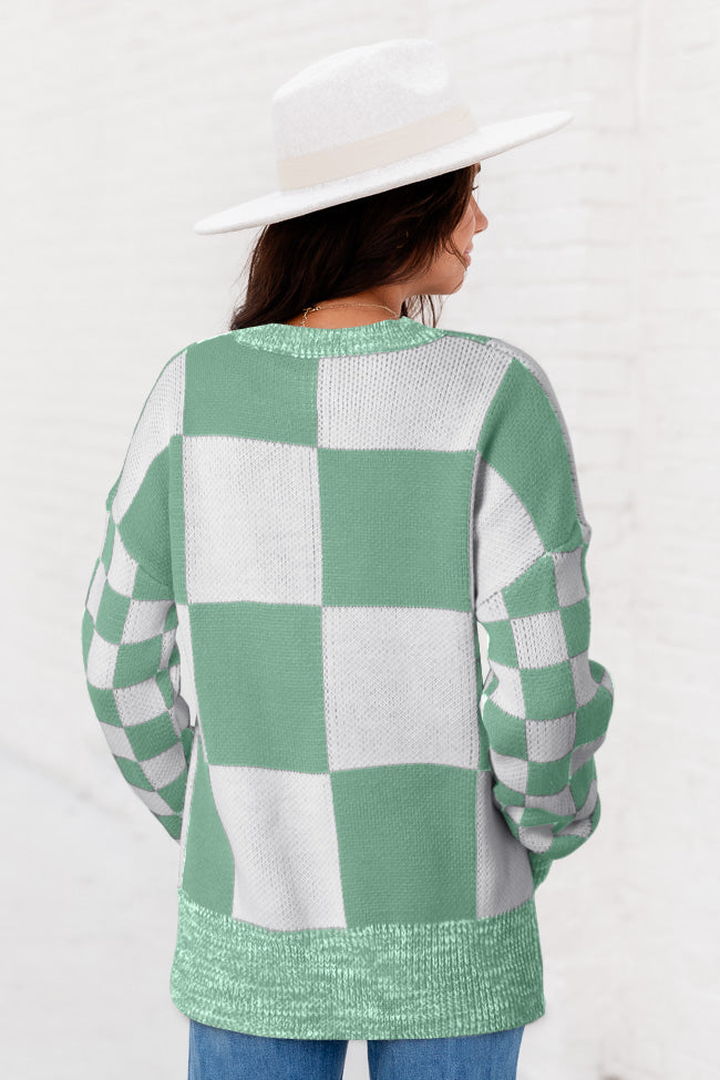 Plaid Knitted Drop Shoulder Sweater