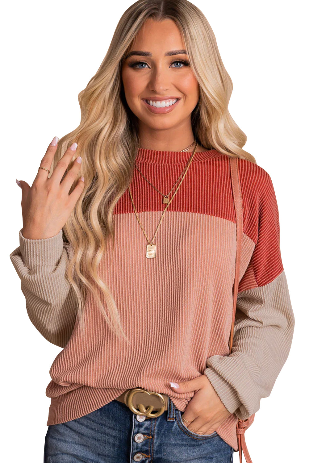 Ribbed Color Block Long Sleeve Top