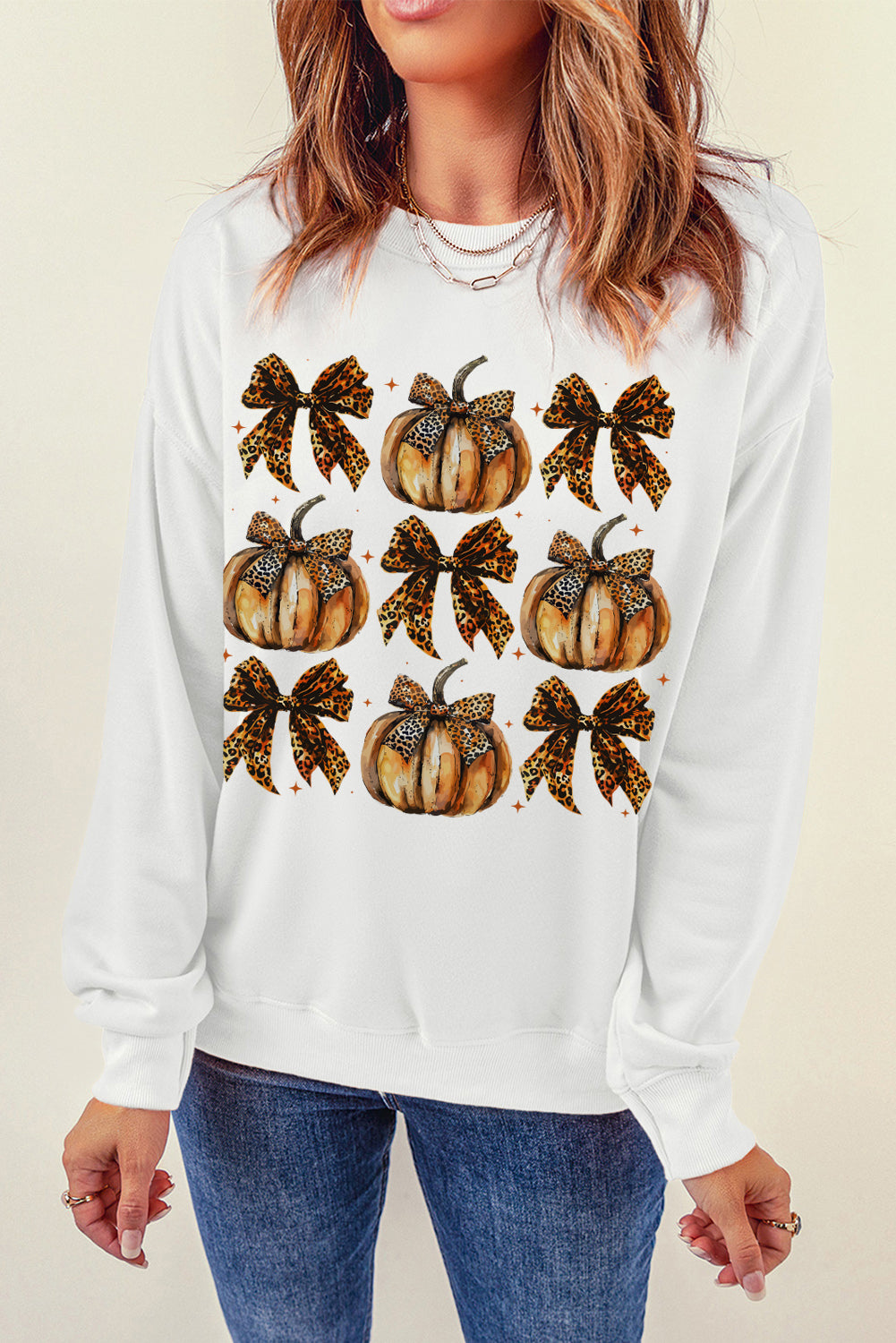 Pumpkin Leopard Bow Knot Graphic Sweatshirt