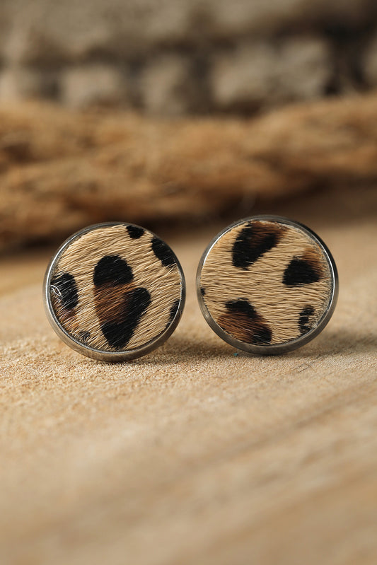 Brown Leopard Studded Earrings