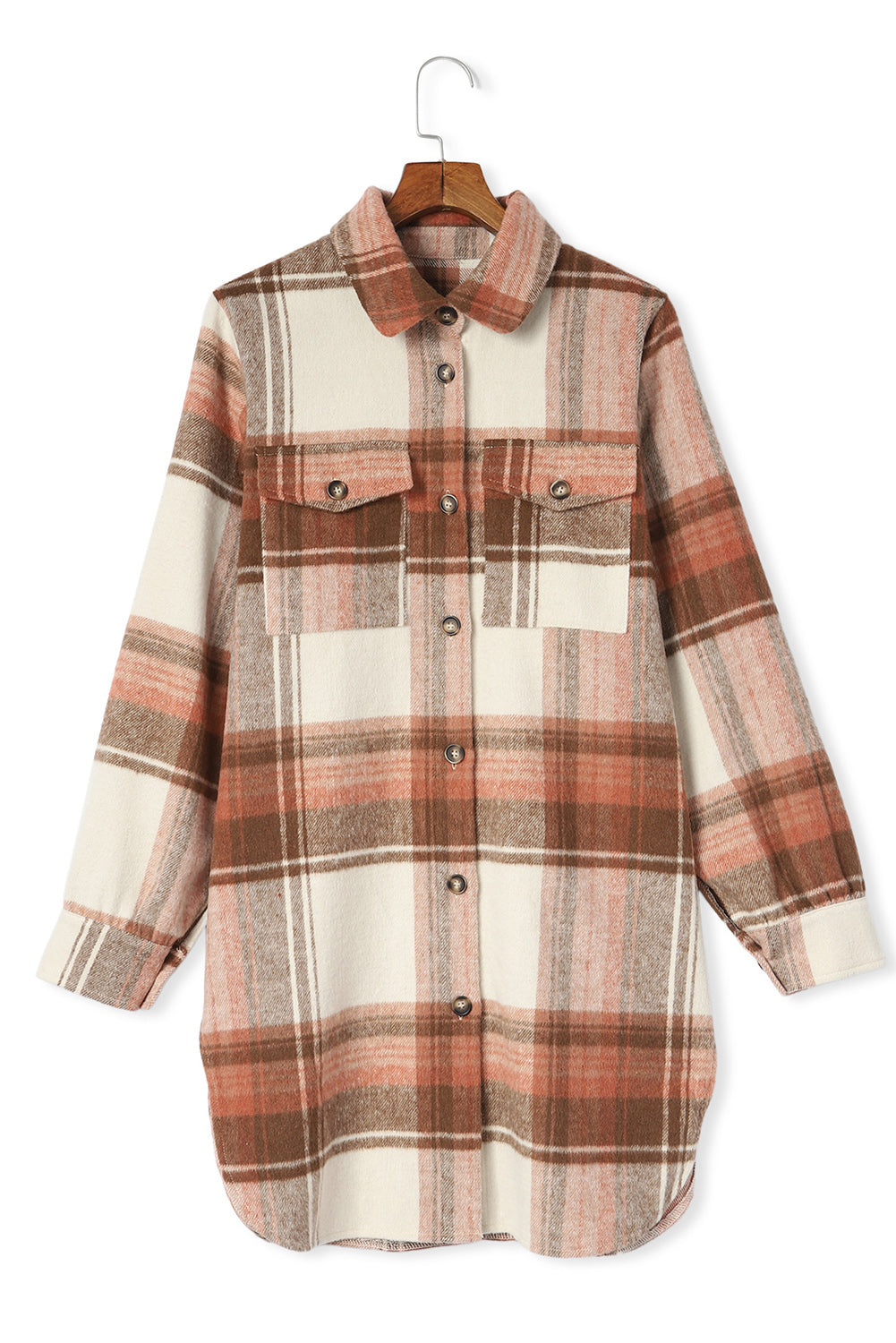 Plus Size Plaid Flap Pockets Shacket