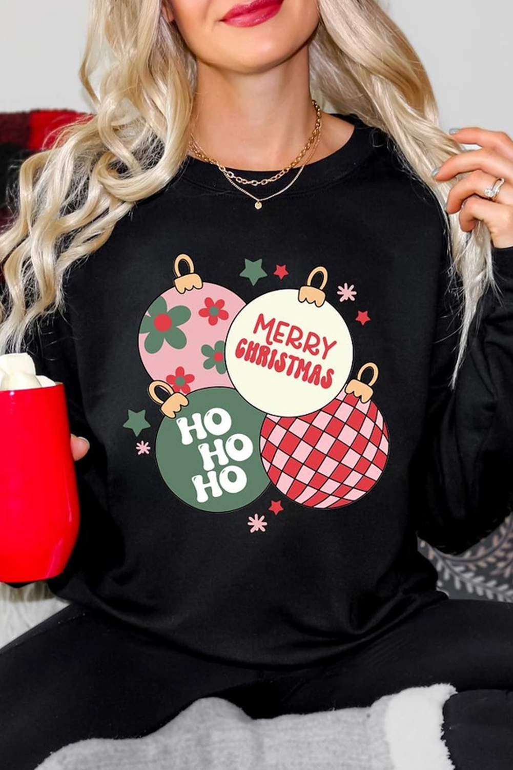 Black MERRY CHRISTMAS Graphic Round Neck Sweatshirt