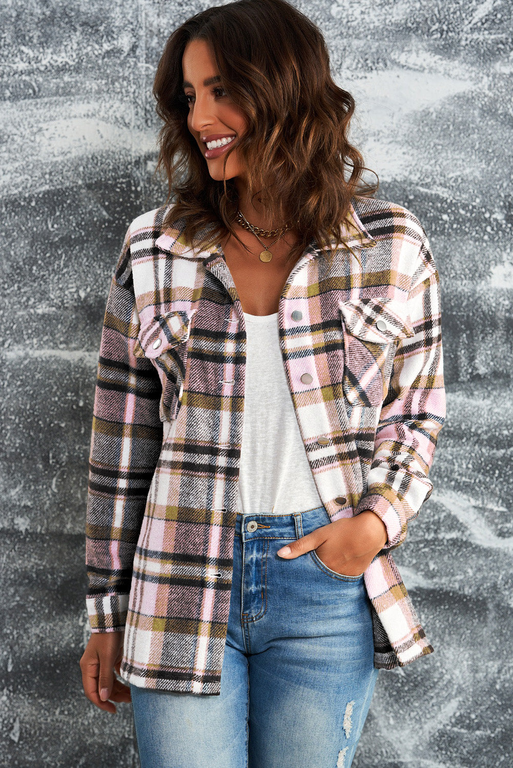 Plaid Button Up Long Sleeve Flannel Shacket