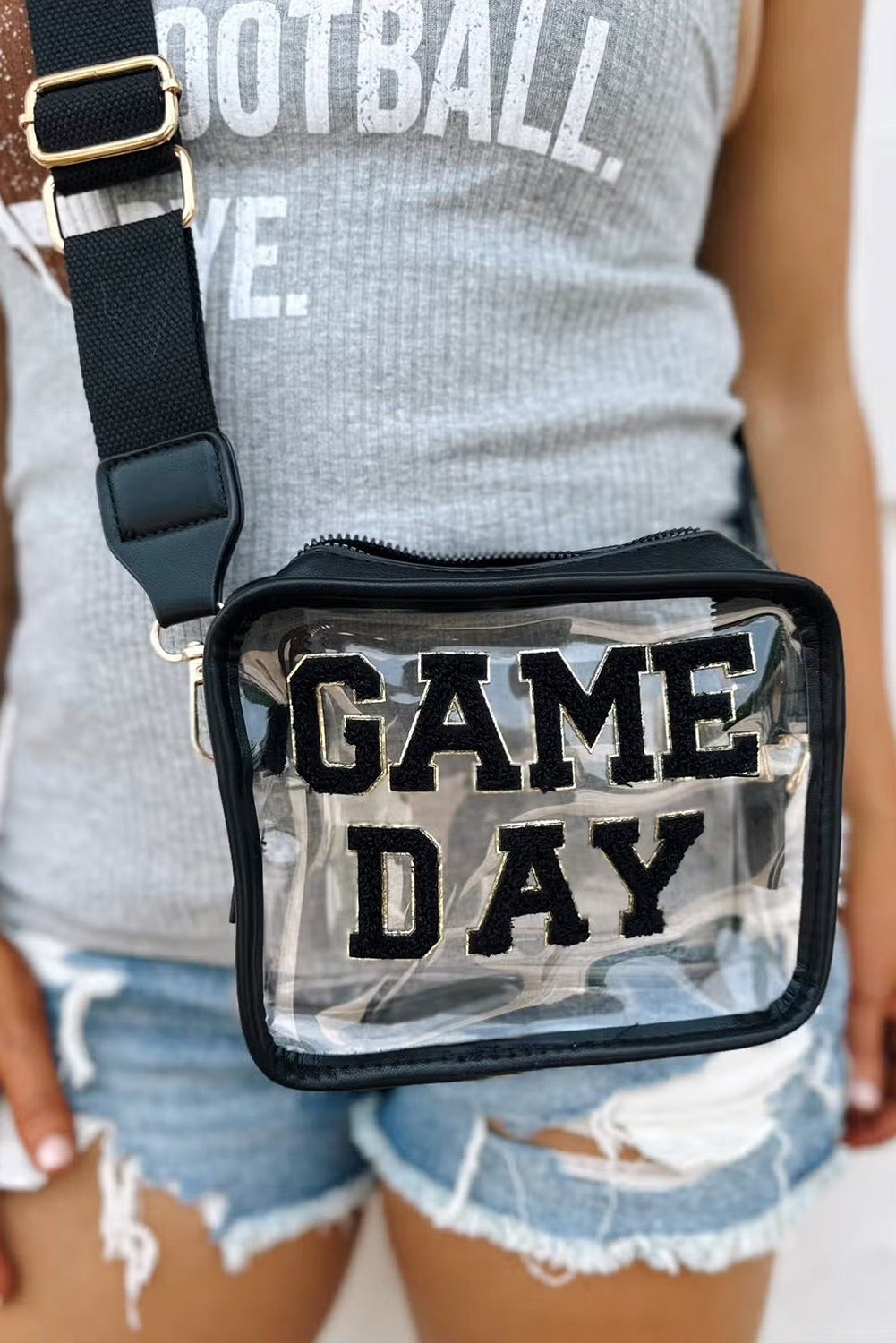 Chenille GAME DAY Pattern Clear Shoulder Bag