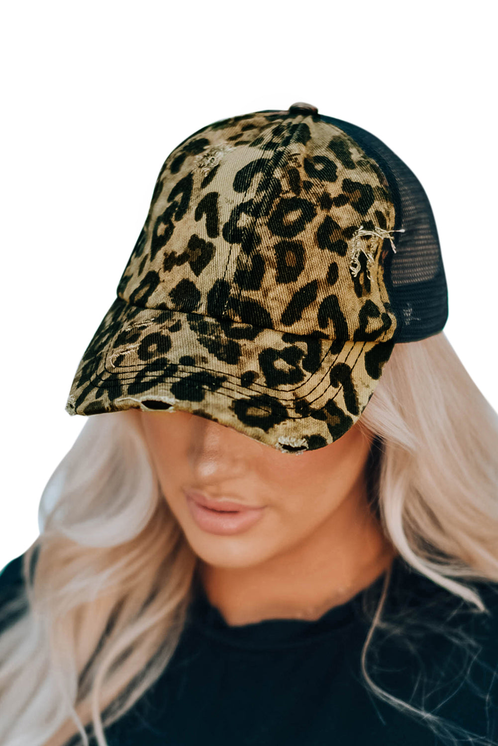 Leopard Printed Mesh Splicing Baseball Cap