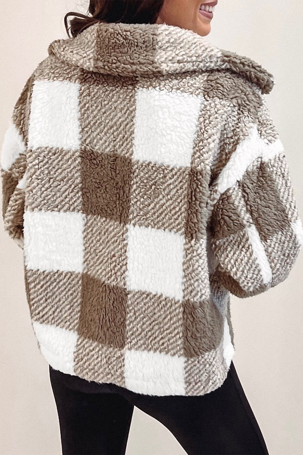 Plaid Buttoned Collared Sherpa Jacket