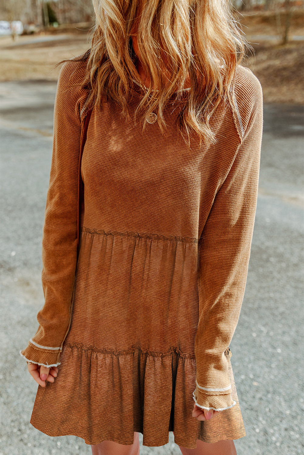 Textured Round Neck Long Sleeve Top