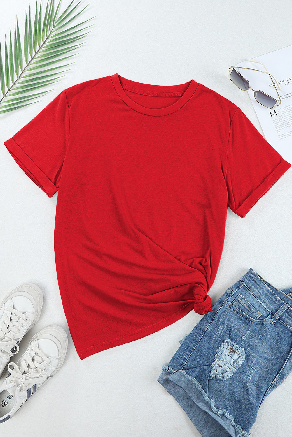 Casual Plain Crew Neck Tee