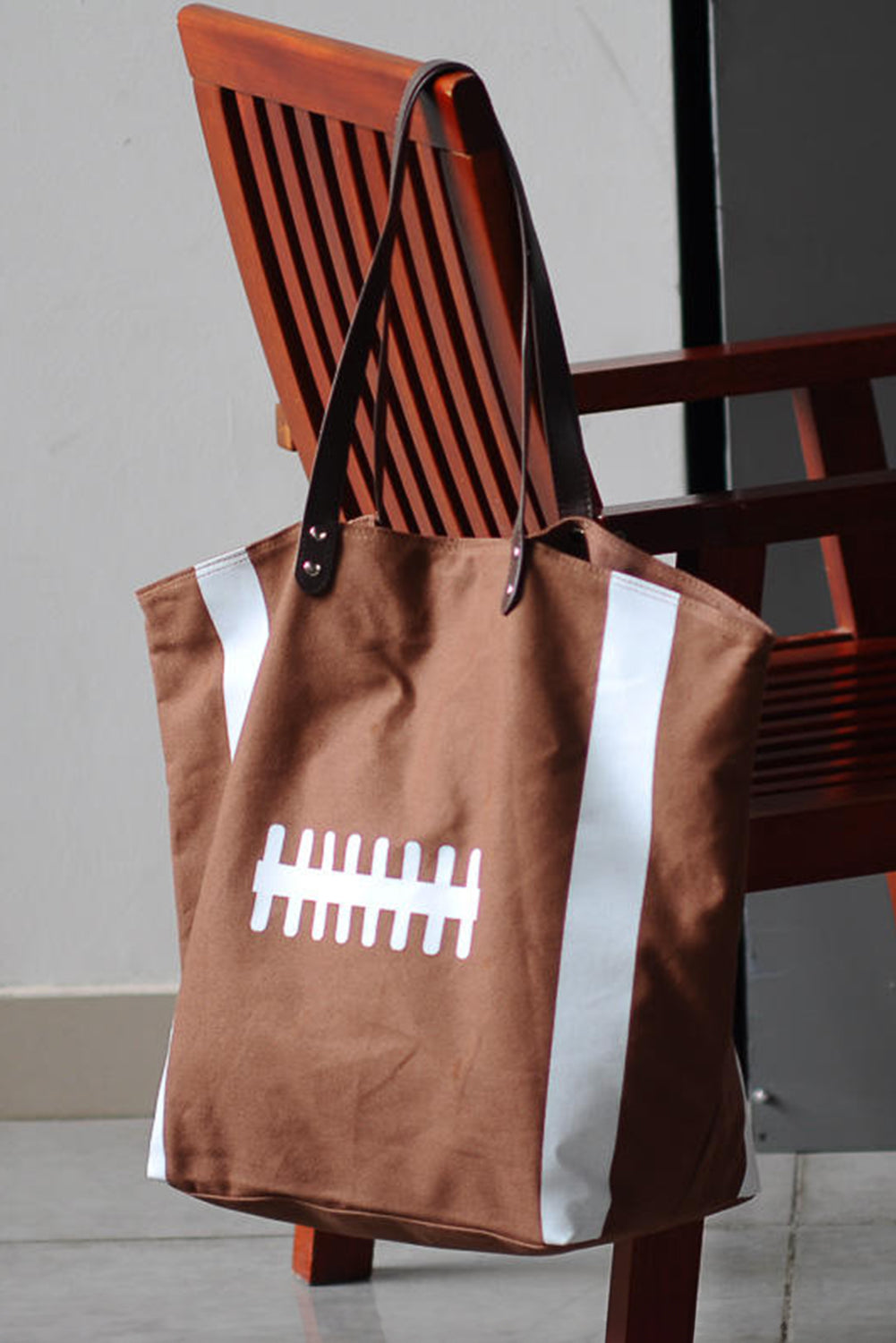 Chestnut Baseball Pattern Canvas Large Tote Bag