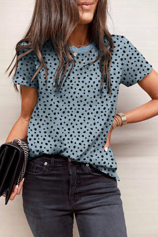 Black Animal Spotted Print Round Neck Long Sleeve Top