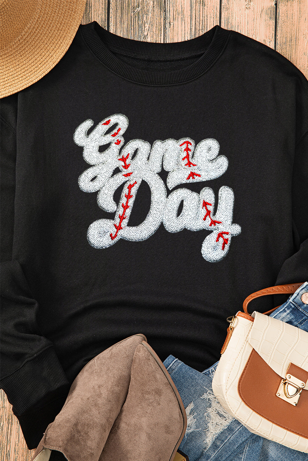 Game Day Baseball Graphic Crew Neck Sweatshirt