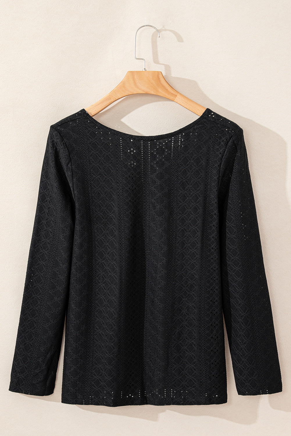 Floral Lace Splicing Eyelet Long Sleeve Top