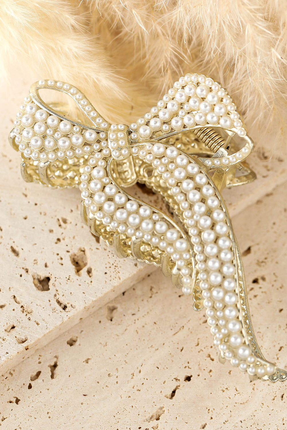 Gold Full Pearl Bowknot Hair Claw