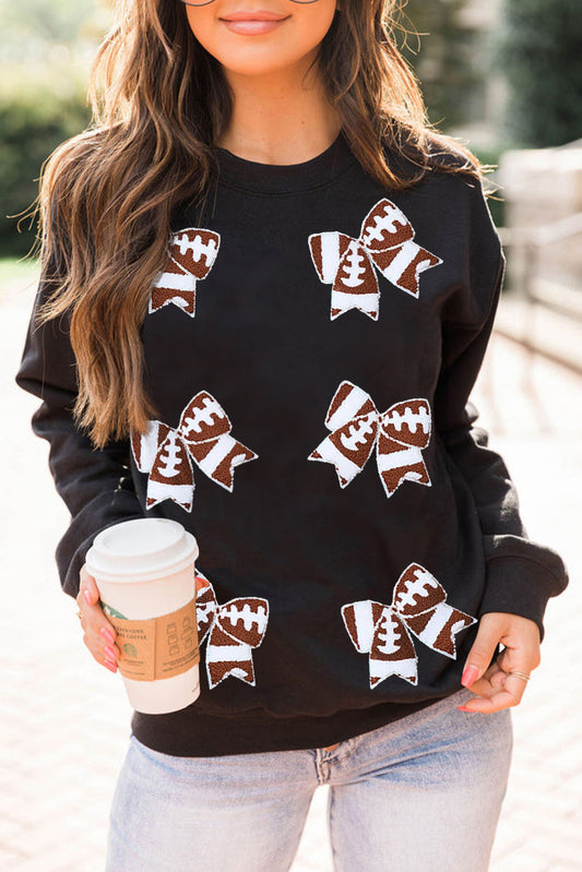 Rugby Bow Knot Graphic Crew Neck Sweatshirt