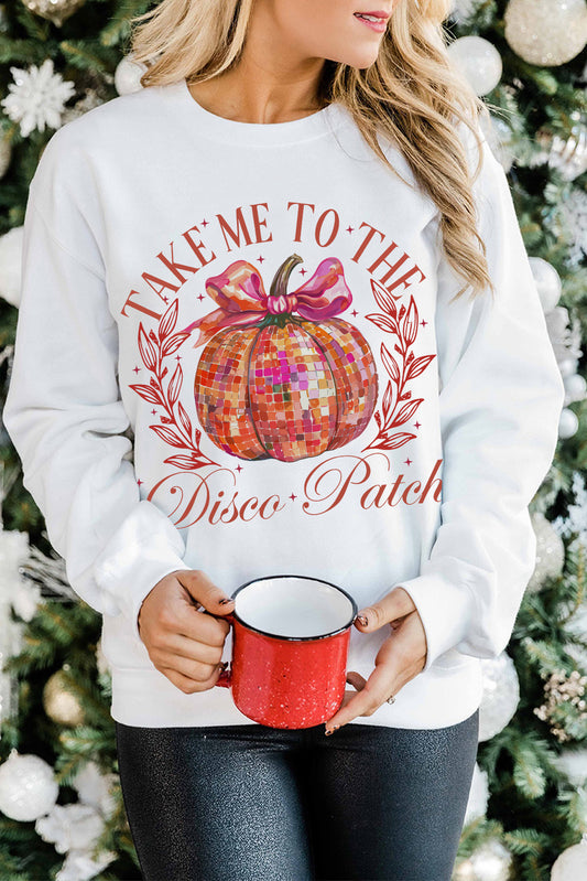 Halloween Disco Ball Pumpkin Graphic Pullover Sweatshirt