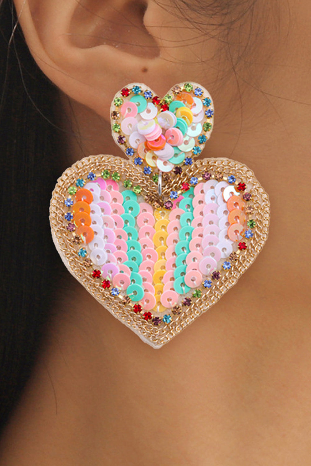 Pink Colorful Sequined Hearts Valentines Fashion Earrings