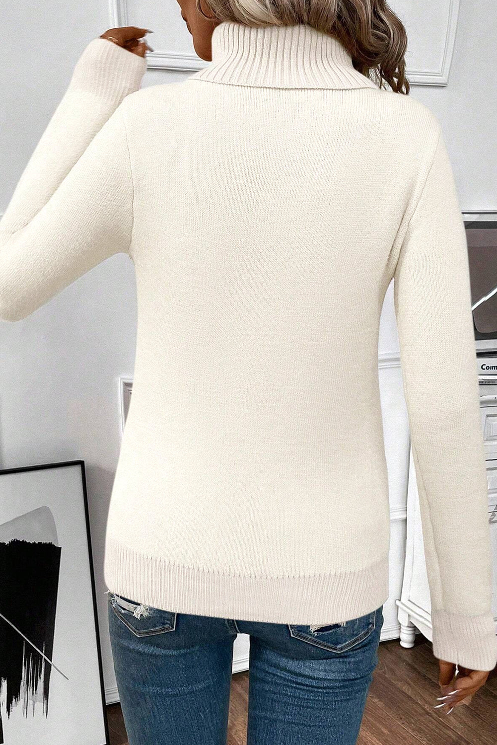 Turtleneck Fleece Lined Knit Sweater