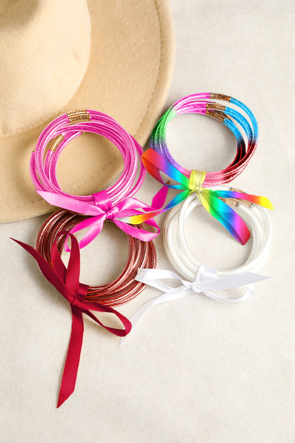 Pink Glitter Bowknot Layered Jelly Bracelet