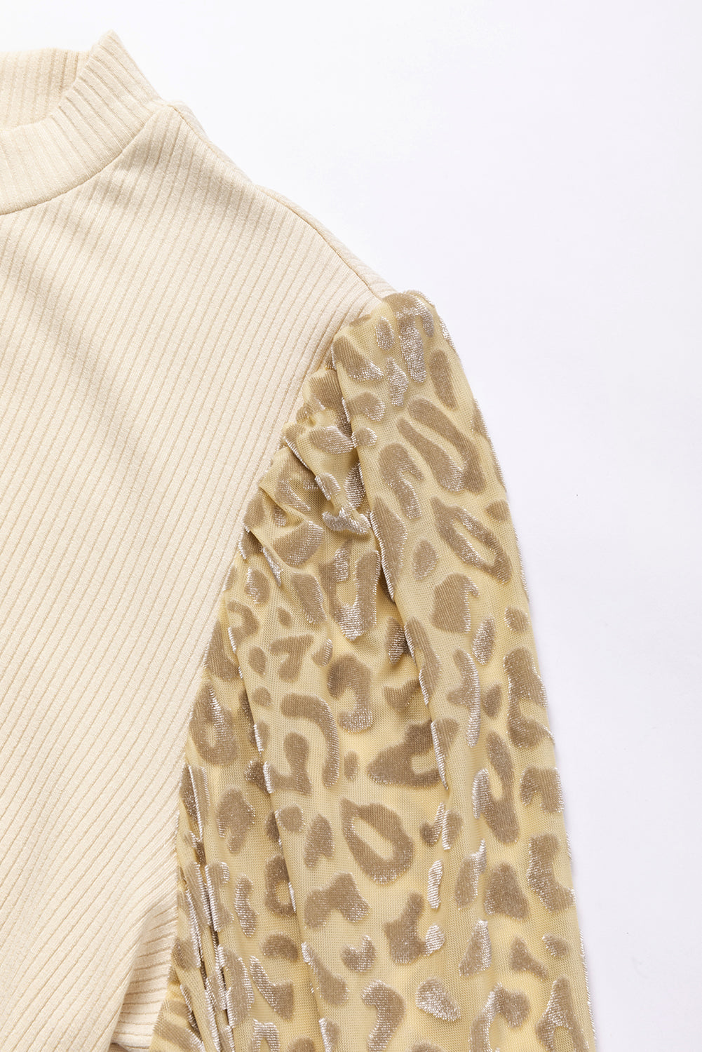 Leopard Print Long Sleeve Ribbed Knit Blouse